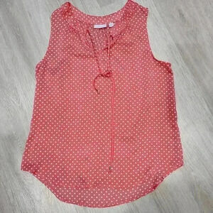 New & York Company Women's Polka Dot Tie V Neck Sleeveless Top Pink White Medium